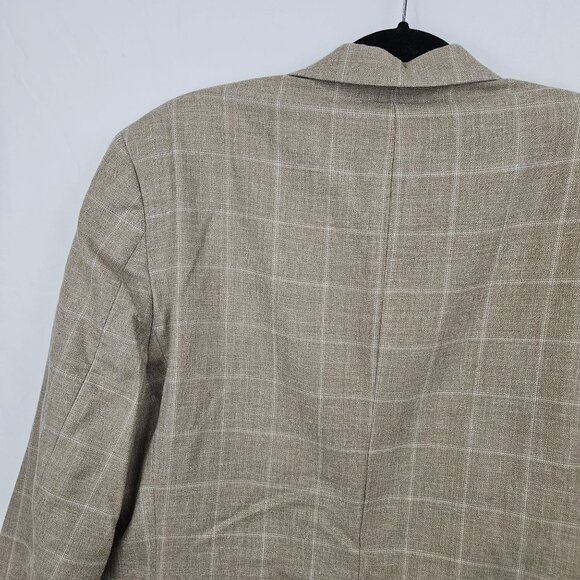 Lauren Ralph Lauren Mens 42R Beige Plaid Blazer Jaket 65% Wool 20% Silk 15% Line - Picture 10 of 14